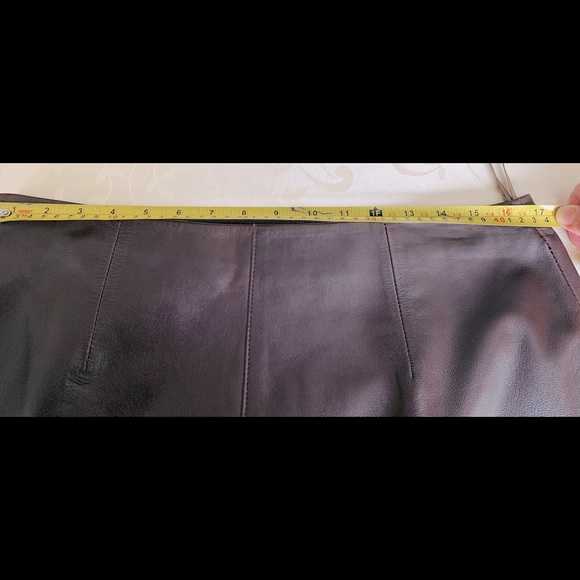 Soft and shiny dark brown real lamb leather skirt just at knee Eur size 42 US 10 - Picture 10 of 13